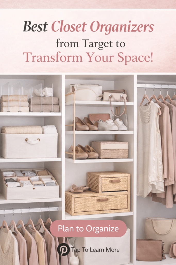 Best closet organizers from Target 2026 featuring drawer organizers, hanging storage, garment rack, and stackable storage boxes for small closet organization.