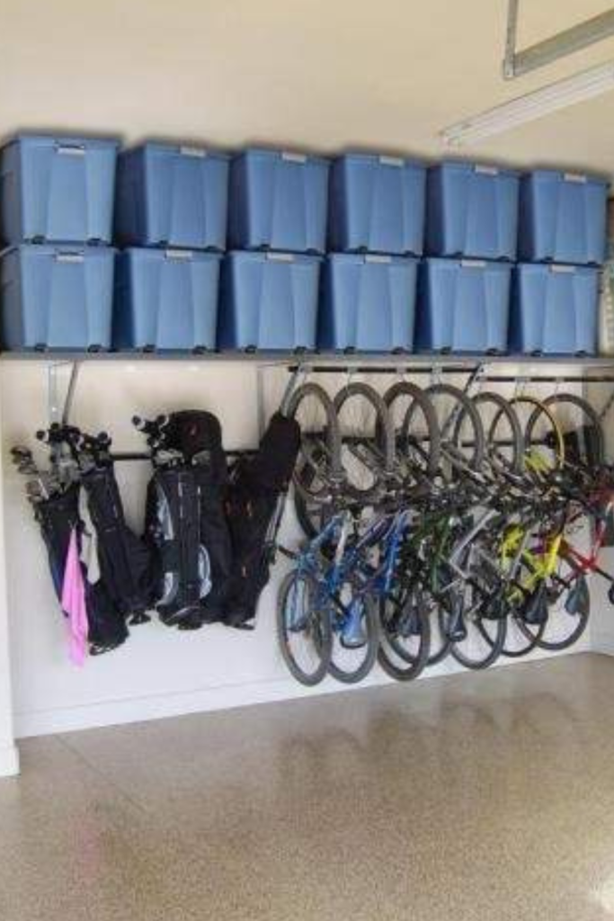 garage organization storage bins. garage bike rack.