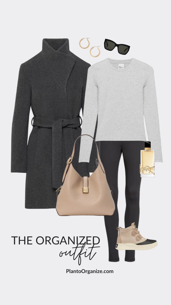 Effortless style, versatile wardrobe staples, chic outfit, wrap coat, lightweight hoop earrings, classic jewelry, retro sunglasses, UV protection.