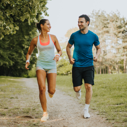 healthy couple running together.