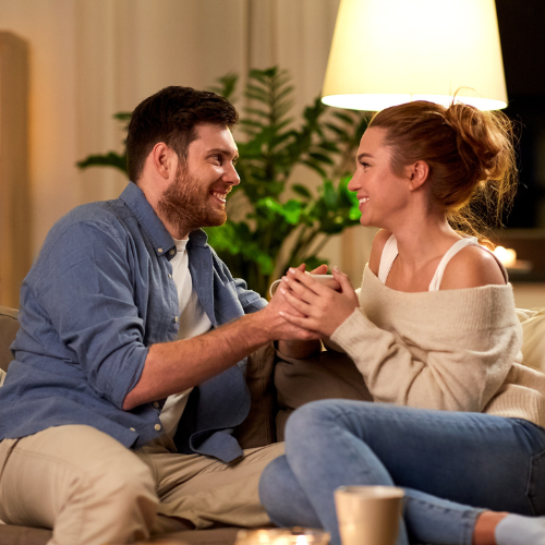 healthy couple talking and enjoying their time together.