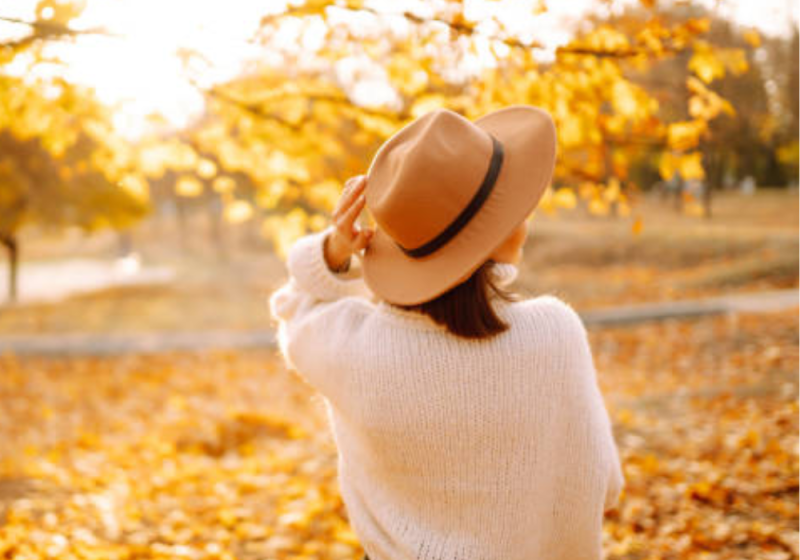 fashionable female dressed well from her chic fall getaway.