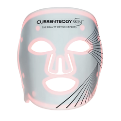 CurrentBody LED Red Light Therapy Face Mask in a sleek white design, shown on a clean surface, highlighting its skincare technology for anti-aging and rejuvenating facial treatments.