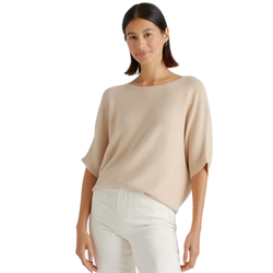 Link-stitch dolman sweater styled with twill pants and a denim jacket for a cozy fall capsule wardrobe outfit.