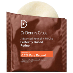 Dr. Dennis Gross Advanced Retinol + Ferulic Perfectly Dosed Retinol in a sleek bottle, displayed on a clean surface, highlighting its anti-aging formula for smoother, youthful-looking skin.