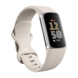 Fitbit Charge 6 fitness tracker with sleek band and digital display, displayed on a clean surface, highlighting its health and activity tracking features for everyday wellness.
