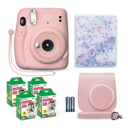 Fujifilm Instax Mini 11 instant camera in a pastel color, displayed on a clean surface, highlighting its compact design and instant photo printing feature for playful photography.