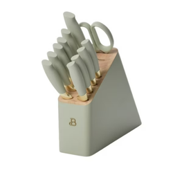 Kitchen knife set featuring multiple knives with sleek handles and a storage block, displayed on a clean surface, highlighting their functionality and modern design for versatile cooking tasks.