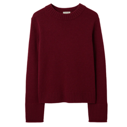 Jigsaw red cashmere sweater with a soft, luxurious texture, neatly displayed on a flat surface, highlighting its cozy and stylish design for winter wear.