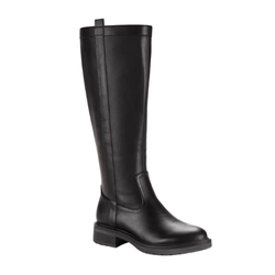 Terry tall boots styled with a belted sweater dress and knit cardigan for a polished fall capsule wardrobe outfit.