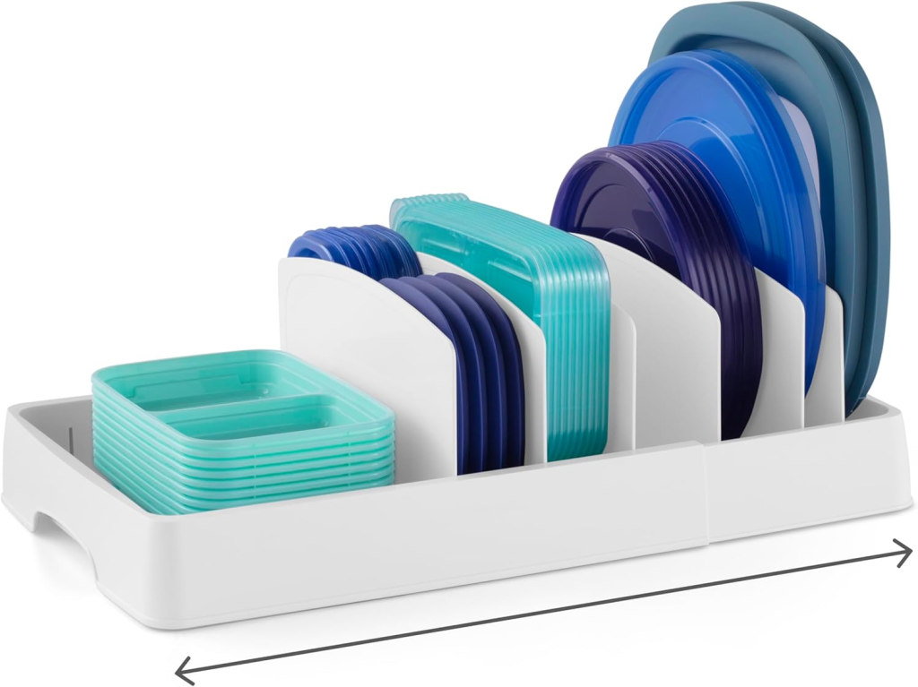 Flat lay of pantry, closet, and drawer organizers from Amazon.