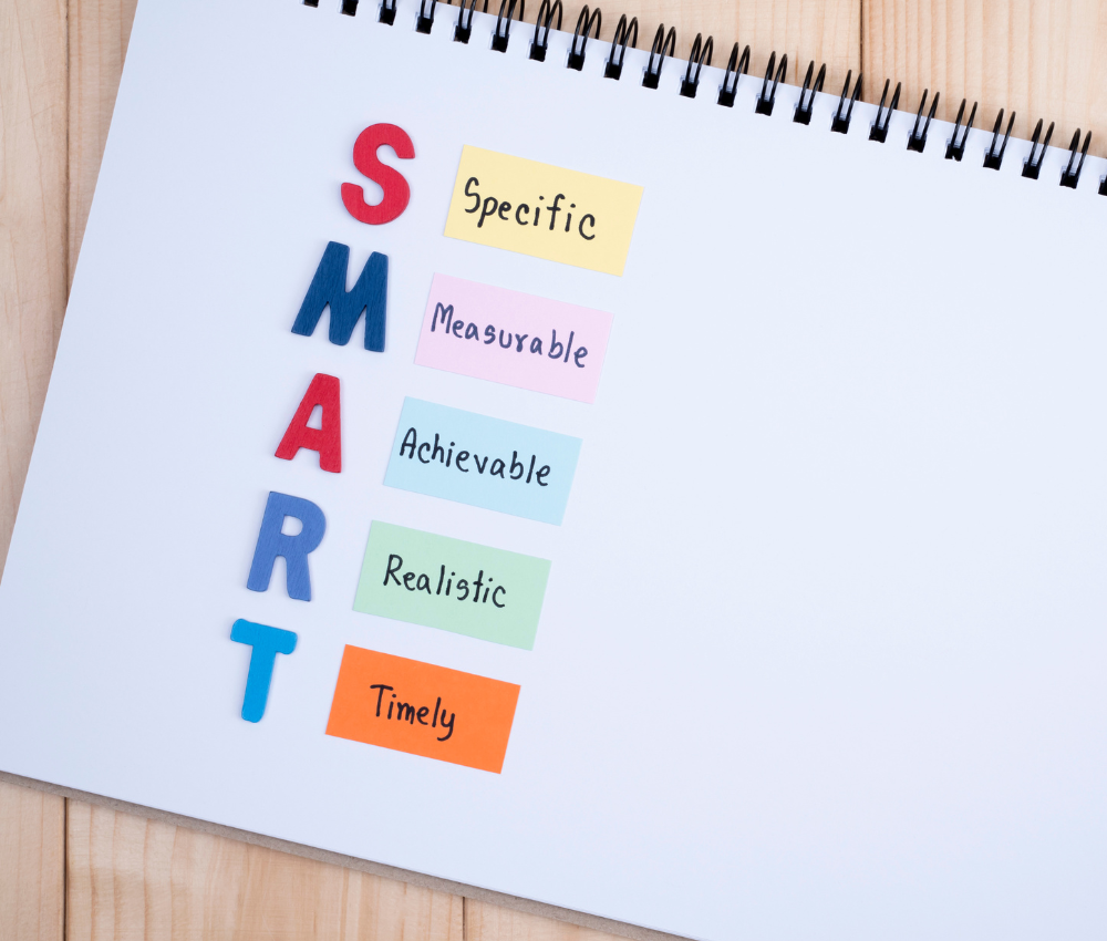 SMART goals written on paper with pen, showing specific, measurable, achievable, relevant, and time-bound planning for personal or professional growth.