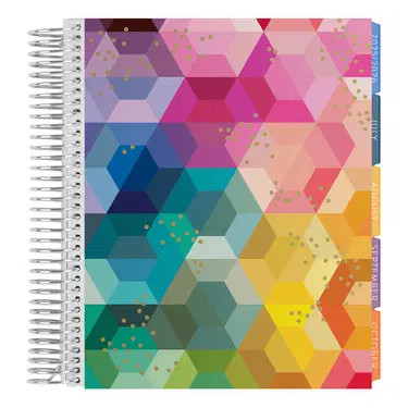 Erin Condren productivity planner open to a daily layout with colorful sections for to-do lists, appointments, and goal tracking, perfect for organized planning and time management.