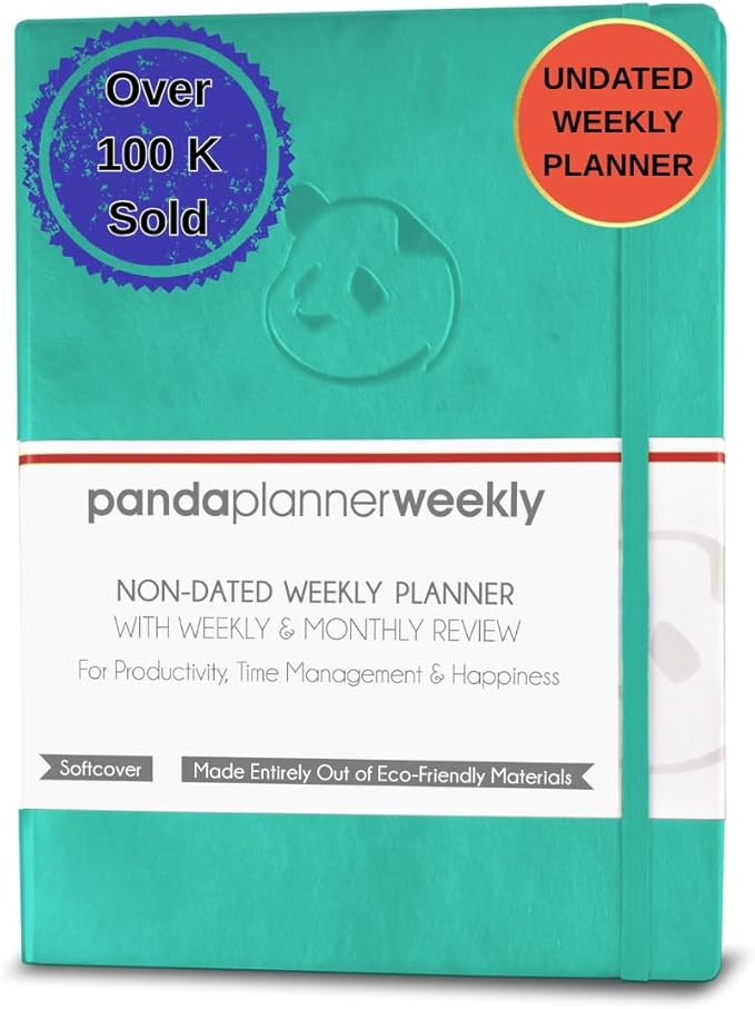 Panda Planner open to a daily layout with sections for priorities, to-do lists, notes, and goal tracking, designed for productivity, organization, and time management.