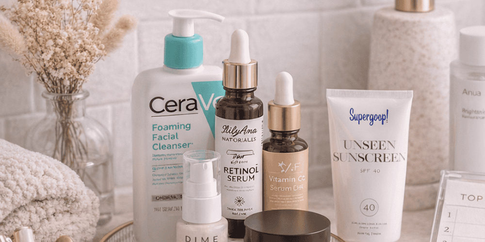 Morning skincare routine with great skincare products.