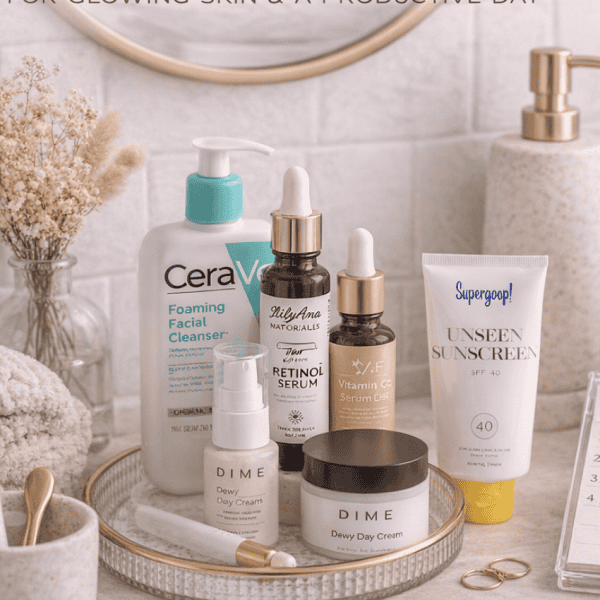 Morning skincare routine with great skincare products.