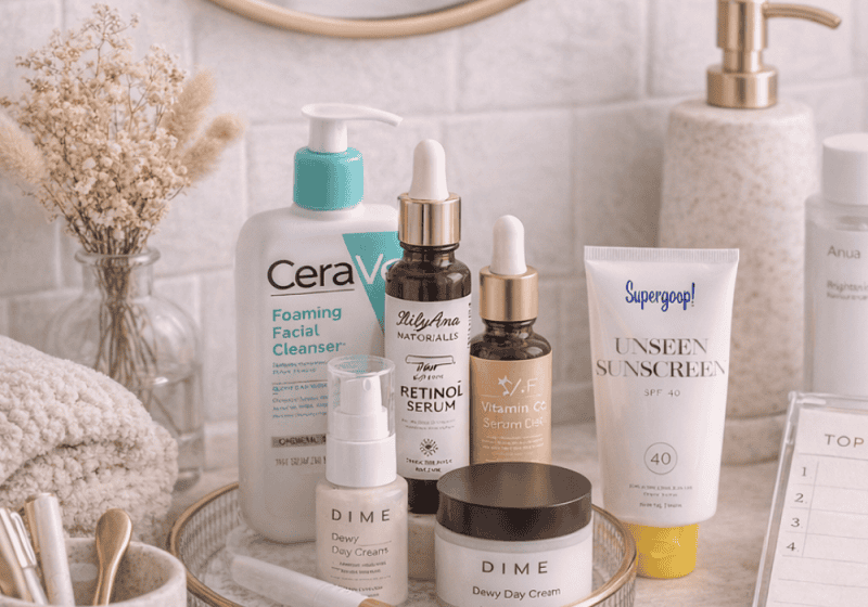 Morning skincare routine with great skincare products.