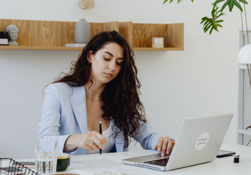 Female being productive with her time.