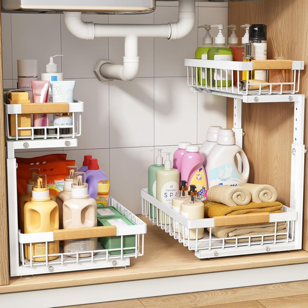 Before and after home organization using Amazon organizers.
