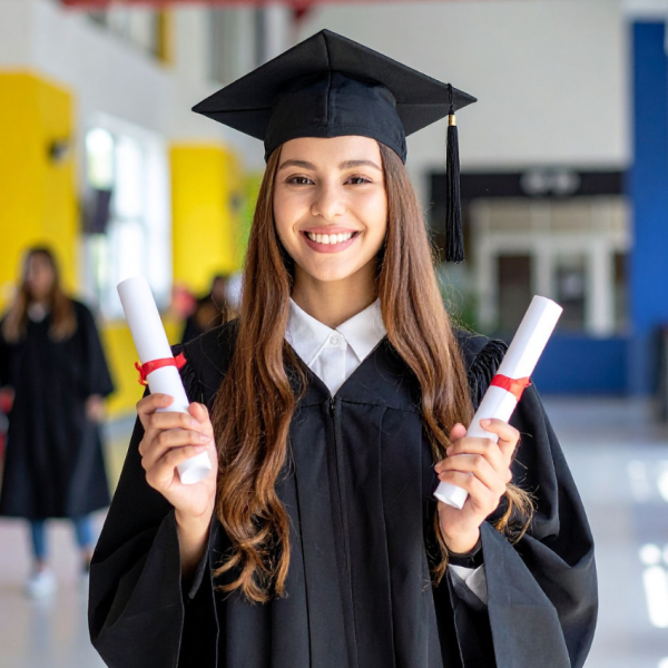 image of woman graduating and happy about her success.