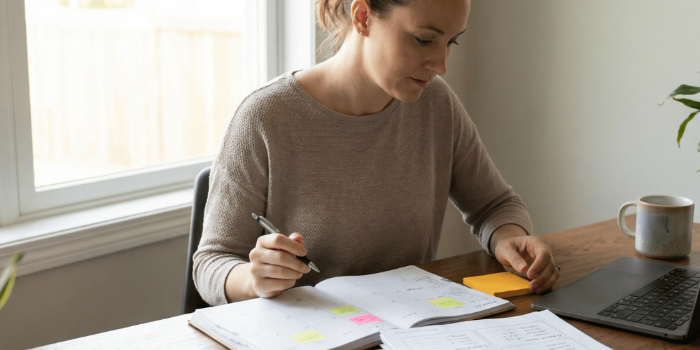 Female planning her entire Q2 so she is prepared.